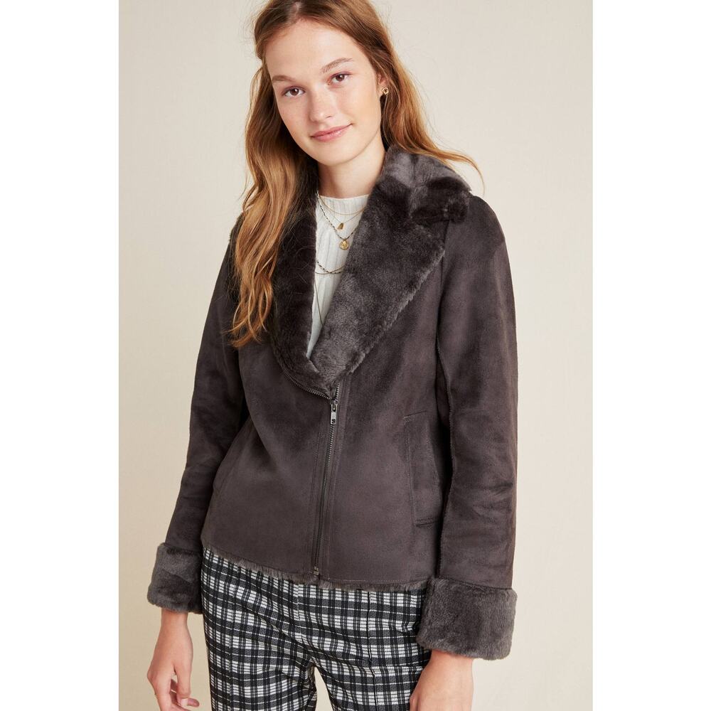 New Anthropologie Evita Faux Fur Aviator Jacket by Seen Worn Kept $240 Sz 6